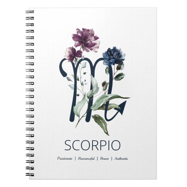 Caderno Espiral Símbolo Zodiac - Sinal de Estrela Moderno Floral E (Frente)