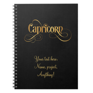 Caderno Espiral Símbolo Zodíaco de Script Suave Dourado em Preto