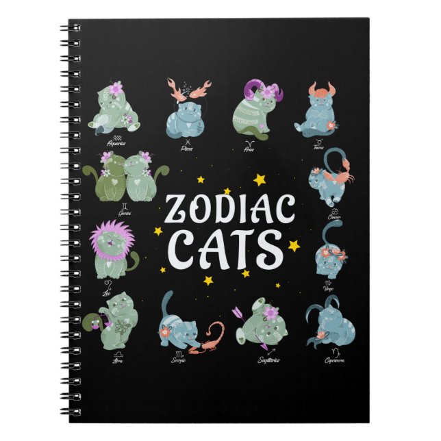 Caderno Espiral Símbolo Zodíaco Gato Astrologia do Pão (Frente)