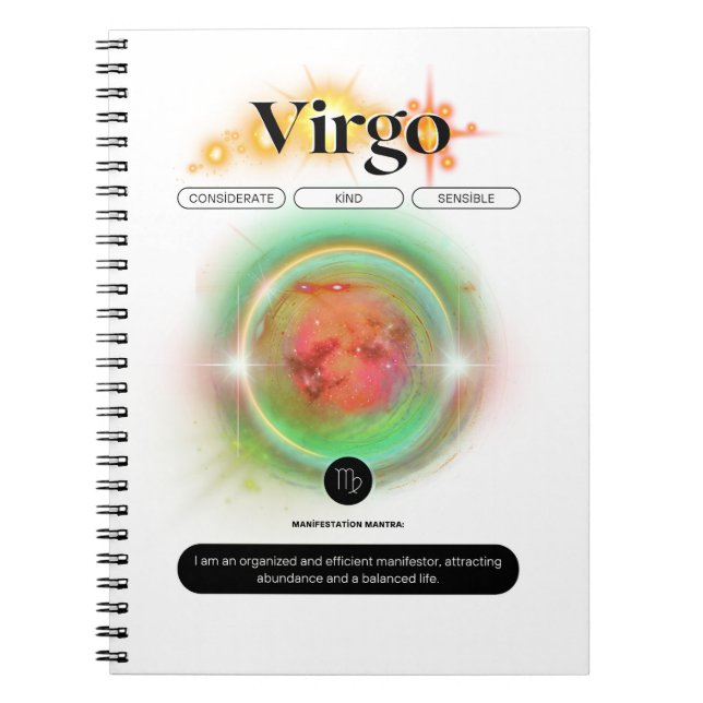 Caderno Espiral Símbolo Zodiano Moderno Virgo Citação Elemento da  (Frente)
