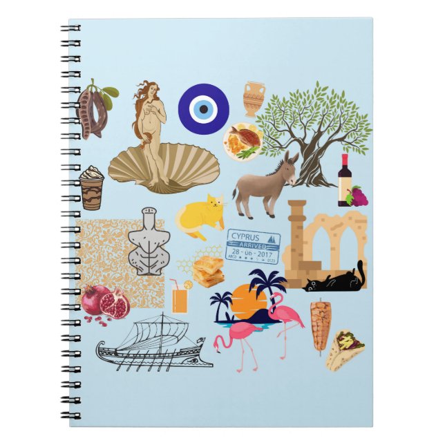 Caderno Espiral Símbolos de Viagem do Chipre (Frente)