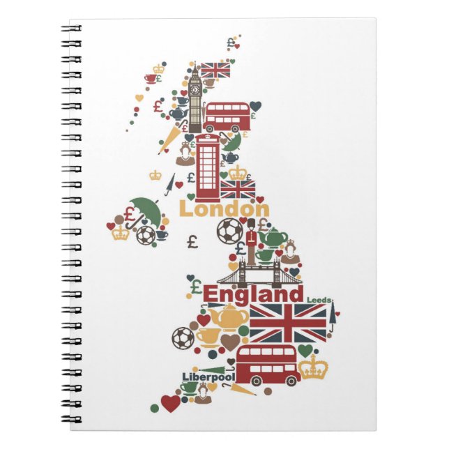Caderno Espiral Símbolos do mapa de Inglaterra (Frente)