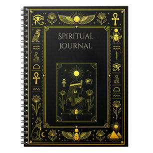 Caderno Espiral Símbolos Egípcios Antigos Padrão Dourado Preto Lux