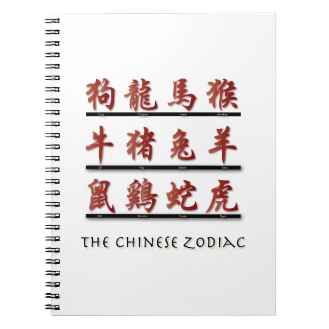 Caderno Espiral Símbolos Zodiáticos Chineses (Frente)