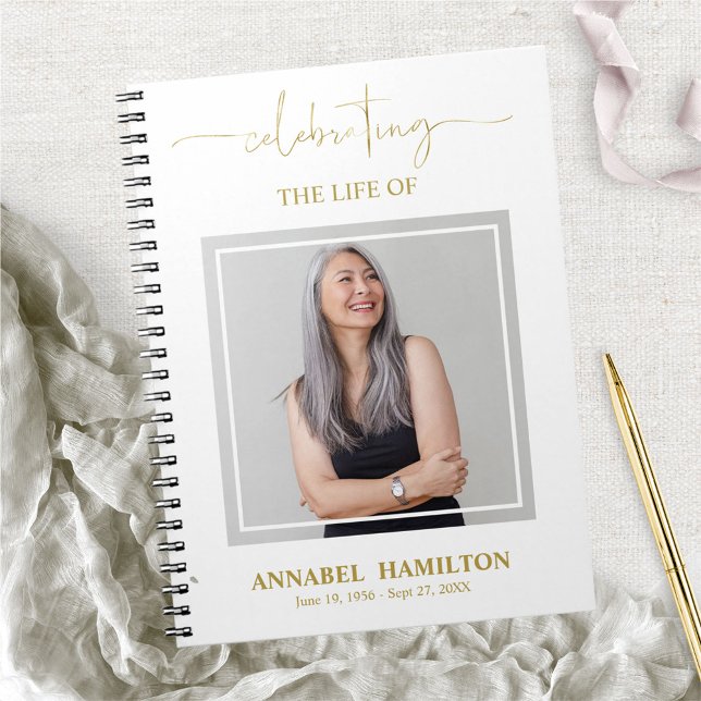 Caderno Espiral Simple Elegant Memorial Funeral Fotografia Guest B (Criador carregado)