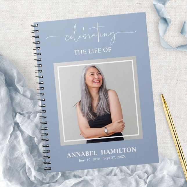 Caderno Espiral Simple Elegant Memorial Funeral Fotografia Guest B (Criador carregado)