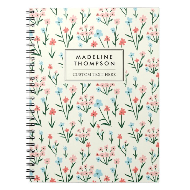 Caderno Espiral Simple Floral Botanical Pink Blue Flower (Frente)