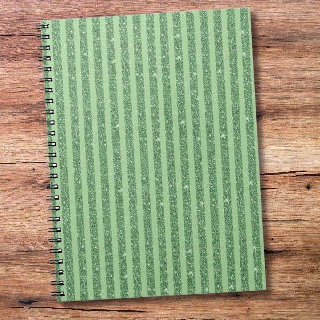 Caderno Espiral Simple Forest Green Glitter Style Vertical Stripes (Criador carregado)
