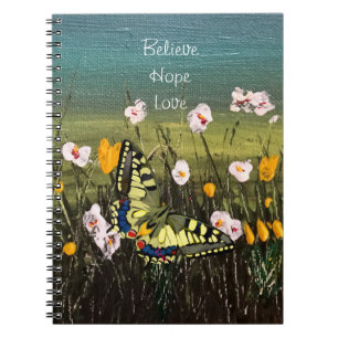 Caderno Espiral Simples Acredite, Esperança, Amor, Borboleta