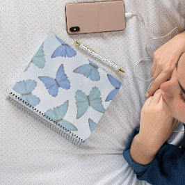 Caderno Espiral Simples Azul Lindas Borboletas Aquarela