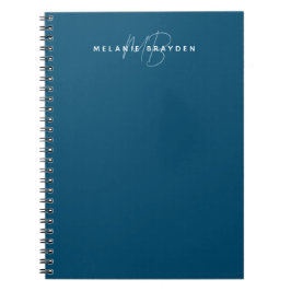 Caderno Espiral Simples Azul Teal Minimalista Dois Monogramas Nome