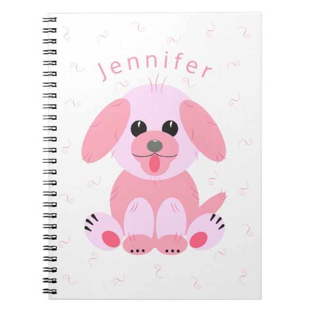 Caderno Espiral Simples Cartoon Personalizado Cor-de-Rosa Puppy (Frente)