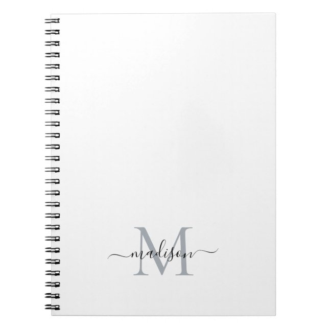 Caderno Espiral Simples Cinza Negra Monograma com Script Girly Mod (Frente)