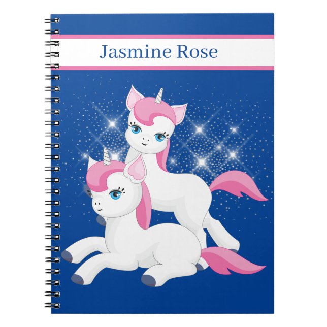 Caderno Espiral Simples fantasia unicórnio adicionar nome notebook (Frente)