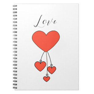 Caderno Espiral Simples ilustração com corações escarlate Love
