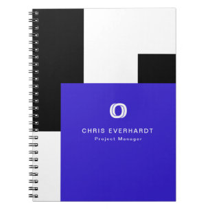 Caderno Espiral Simples Moderno Bloco de Cor Azul, Preto e Branco