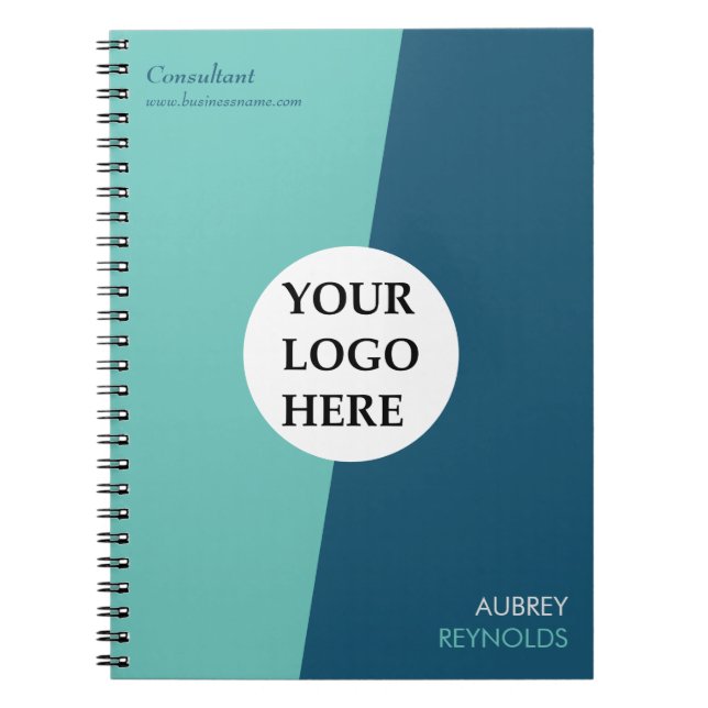 Caderno Espiral Simples Moderno Personalizado Azul Verde Profissio (Frente)