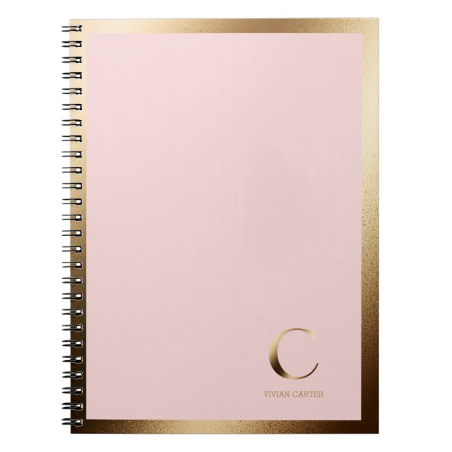 Caderno Espiral Simples Monograma Dourado | Cor de Rosa (Frente)