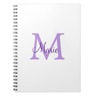 Caderno Espiral simples nome de adição monograma, cor-de-rosa verm