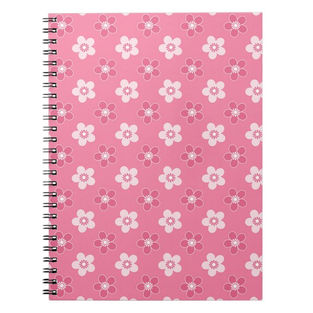 Caderno Espiral simples padrão floral sólido rosa retrofluxo peque (Frente)