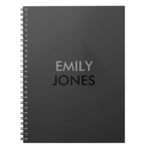 Caderno Espiral Simples preto e cinzas elegantes, personalizadas