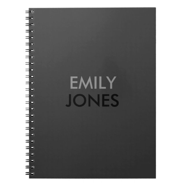 Caderno Espiral Simples preto e cinzas elegantes, personalizadas (Frente)