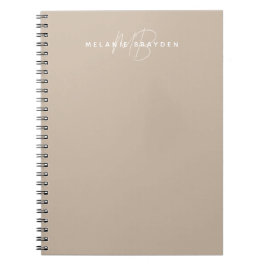 Caderno Espiral Simples Taupe Minimalista Dois Monogramas Nome
