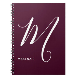 Caderno Espiral Simply Monogrammed Script Letter M Burgundy