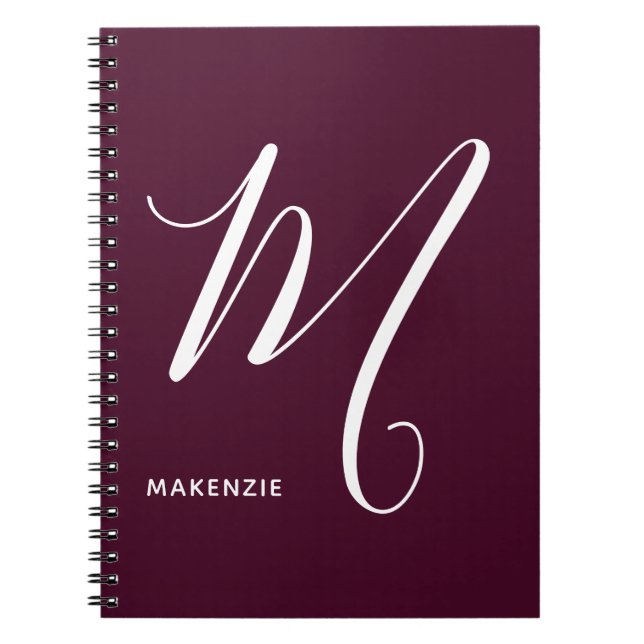 Caderno Espiral Simply Monogrammed Script Letter M Burgundy (Frente)