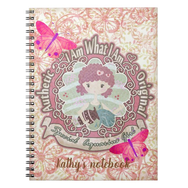 Caderno Espiral Sinais de Aquário. notebook personalizado (Frente)