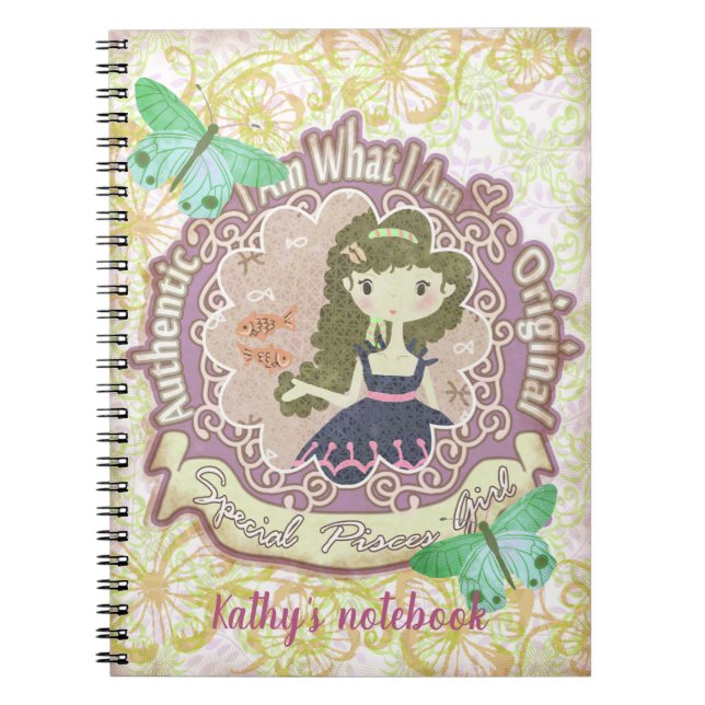 Caderno Espiral Sinais de peixes. Notebook personalizado (Frente)