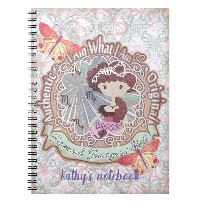 Caderno Espiral Sinais de Scorpio. notebook personalizado (Frente)