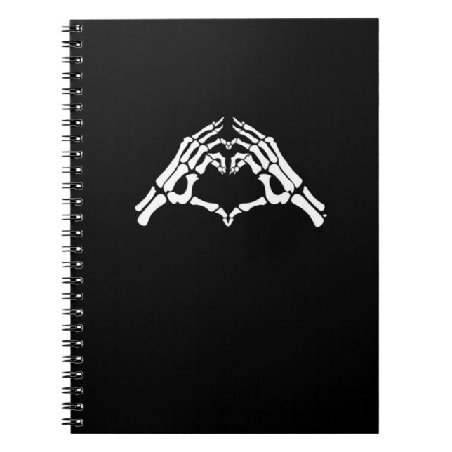 Caderno Espiral Sinal De Coração E Mãos De Esqueleto (Frente)