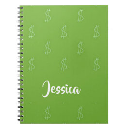 Caderno Espiral Sinal de dólar branco em verde