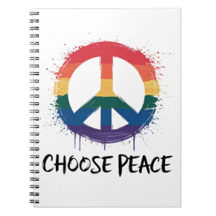 Caderno Espiral Sinal de Paz Arco-Íris com Texto "Escolher Paz"