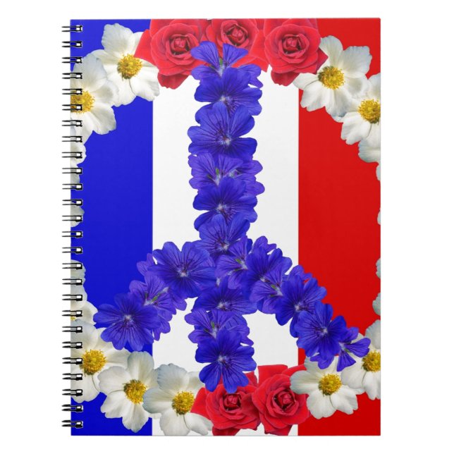 Caderno Espiral sinal de paz da bandeira francesa (Frente)