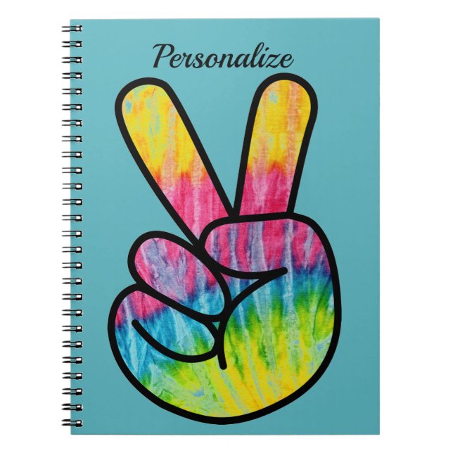 Caderno Espiral Sinal de Paz Retro dos Anos 60 Diversão Personaliz (Frente)