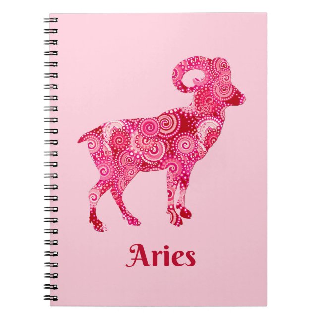 Caderno Espiral Sinal de Zodiac para Aries em um Padrão Vermelho C (Frente)