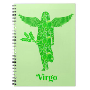 Caderno Espiral Sinal de Zodíaco para Virgo em tons de verde
