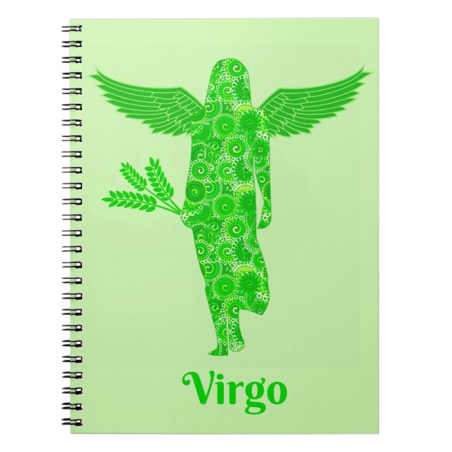 Caderno Espiral Sinal de Zodíaco para Virgo em tons de verde (Frente)