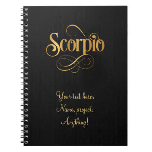Caderno Espiral Sinal Zodiac Sinal Escorpião Suave Dourado em Pret