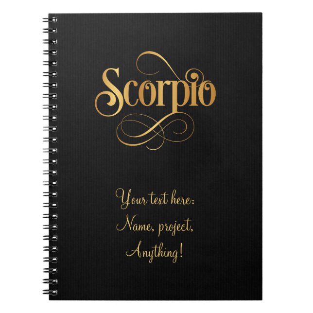 Caderno Espiral Sinal Zodiac Sinal Escorpião Suave Dourado em Pret (Frente)