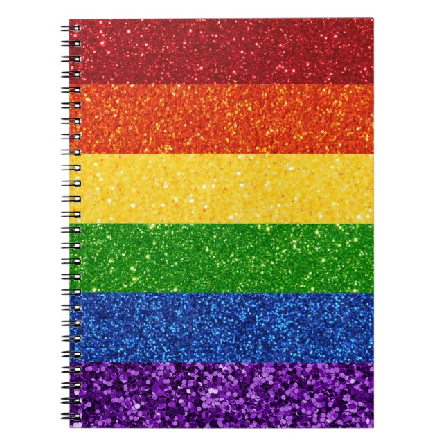 Caderno Espiral Sinalizador do Orgulho Arco-Íris LGBT Glitter (Frente)