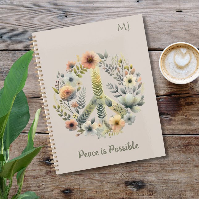 Caderno Espiral Sinalizador Floral 70 Retro "A Paz é Possível" Sin (Criador carregado)