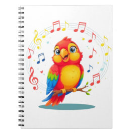 Caderno Espiral **Singing Parrot – Cute Parrot Singing Illustratio