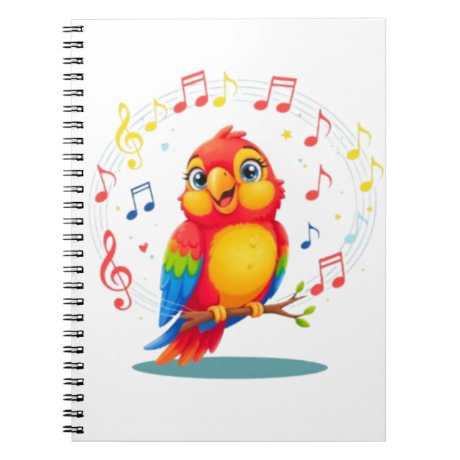 Caderno Espiral **Singing Parrot – Cute Parrot Singing Illustratio (Frente)