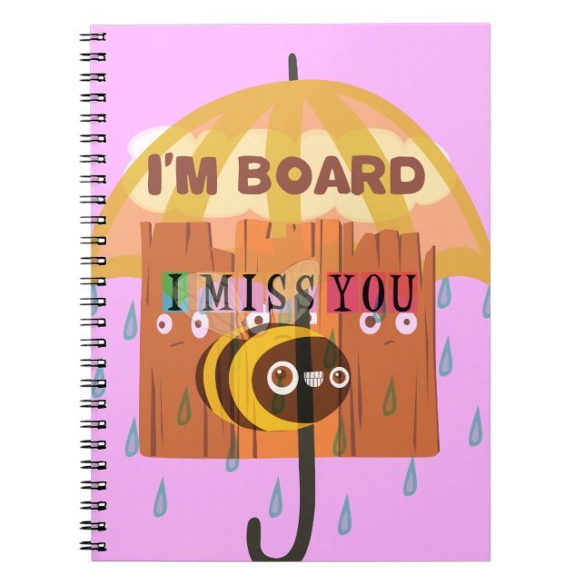 Caderno Espiral Sinto sua falta na chuva. Estou entediado. (Frente)