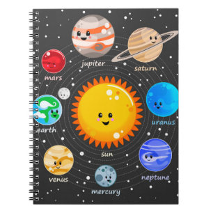 Caderno Espiral Sistema solar gráfico de estrelas de planetas feli