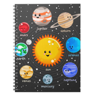 Caderno Espiral Sistema solar gráfico de estrelas de planetas feli