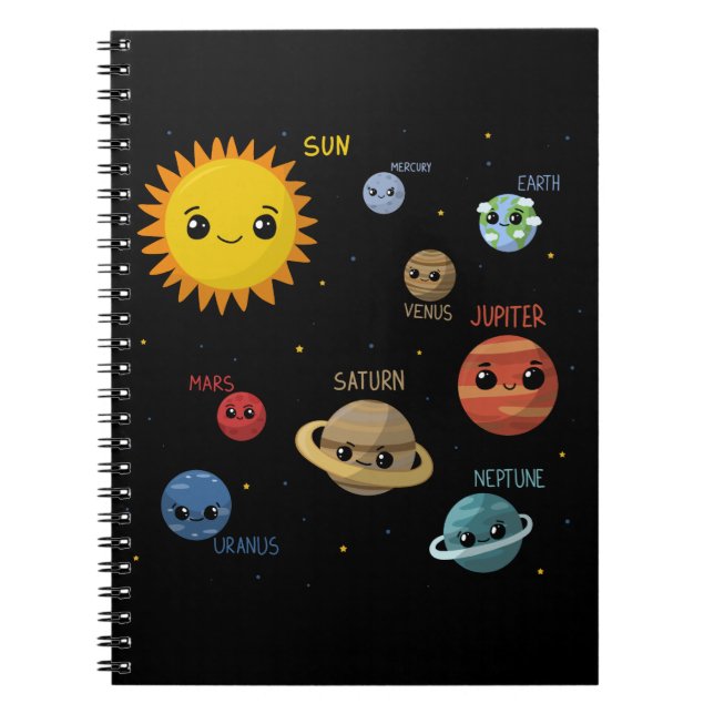 Caderno Espiral Sistema Solar Kawaii (Frente)